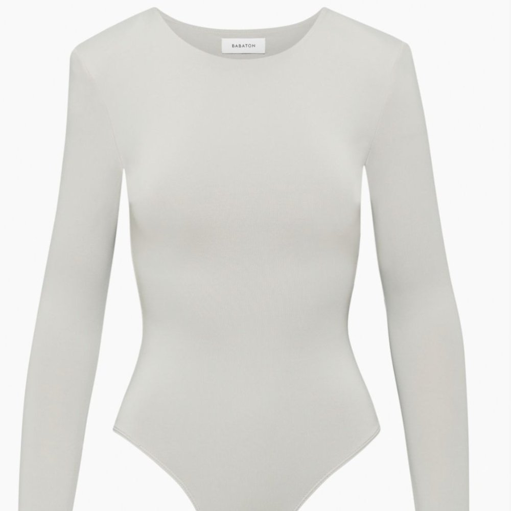 Babaton Contour Bodysuit-NWT-Longsleeve Shoulder Pad in Opal Grey-Aritzia